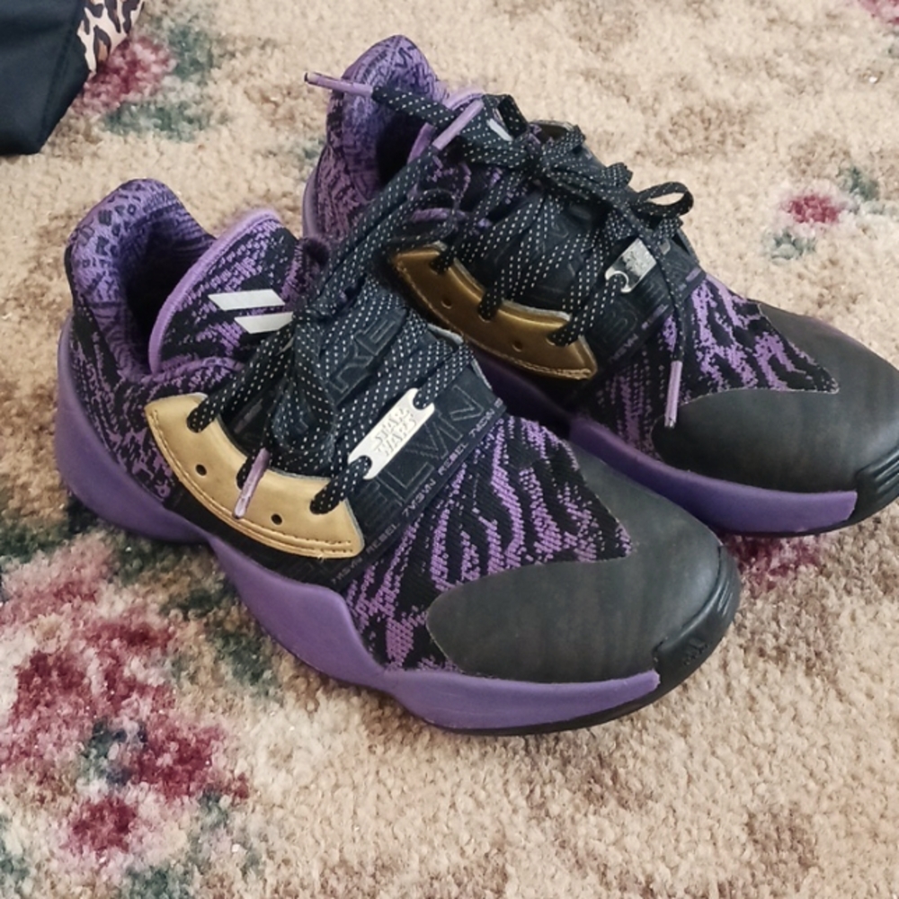 Childrens Adidas sneakers Star Wars lace up round toe padded purple black sz 1